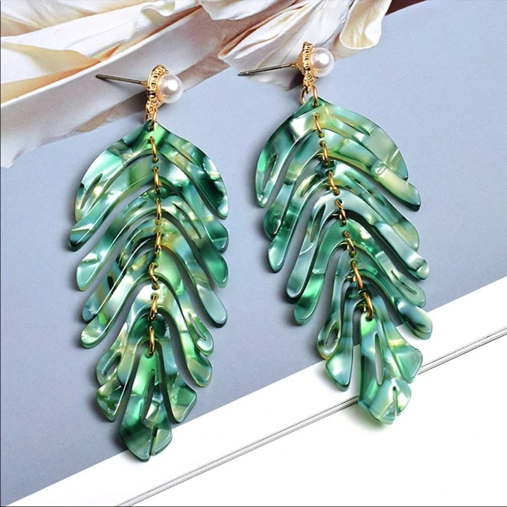 Statement Acrylic Long Earrings Fashion Leaf